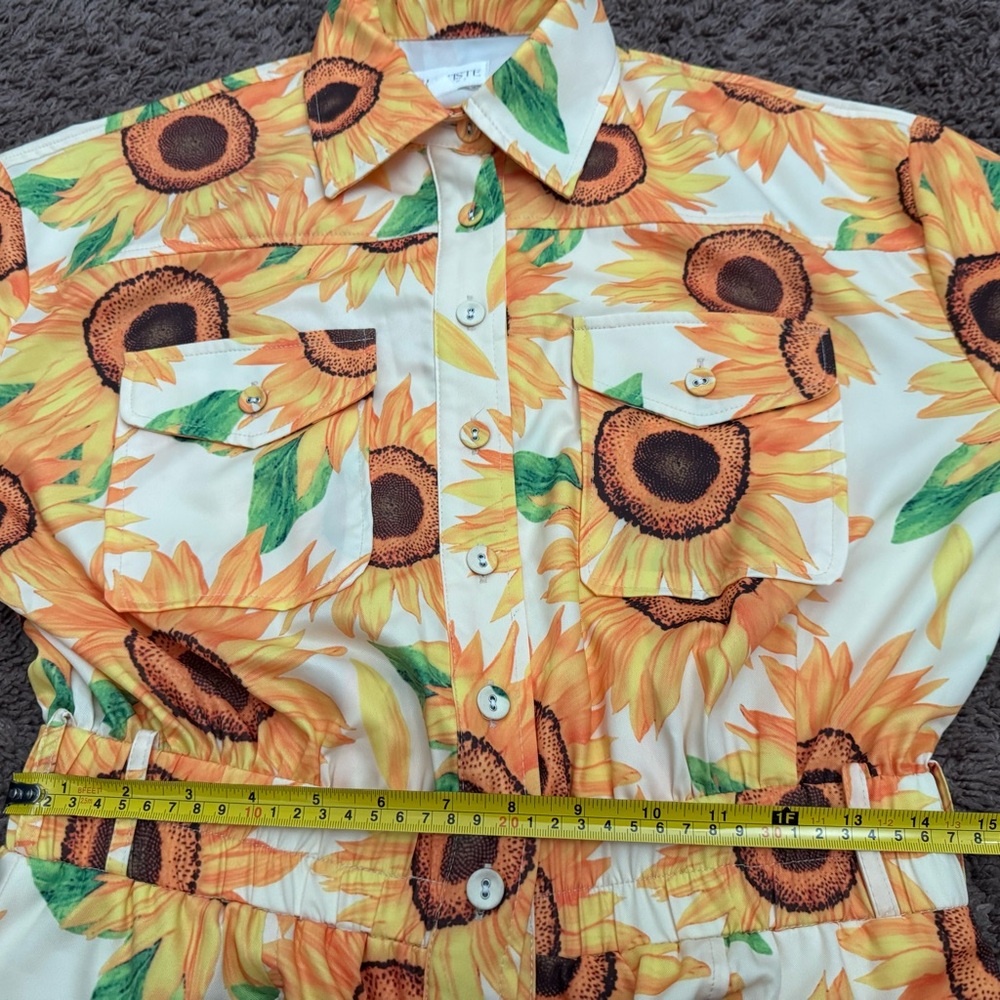 L’Atiste Sunflower Satin Jumpsuit Short Sleeve Jogger Oversized Size S Small - Picture 6 of 9